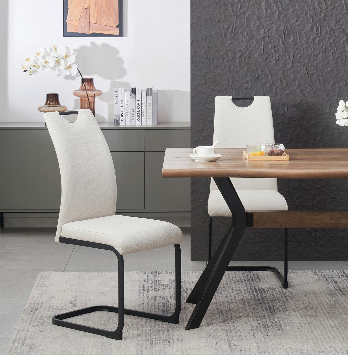 Set Nihajnih Stolov Hanna, Krem Barva, 2 Kos - črna/krem barve, Moderno, kovina/tekstil (43/98/59cm) - MID.YOU