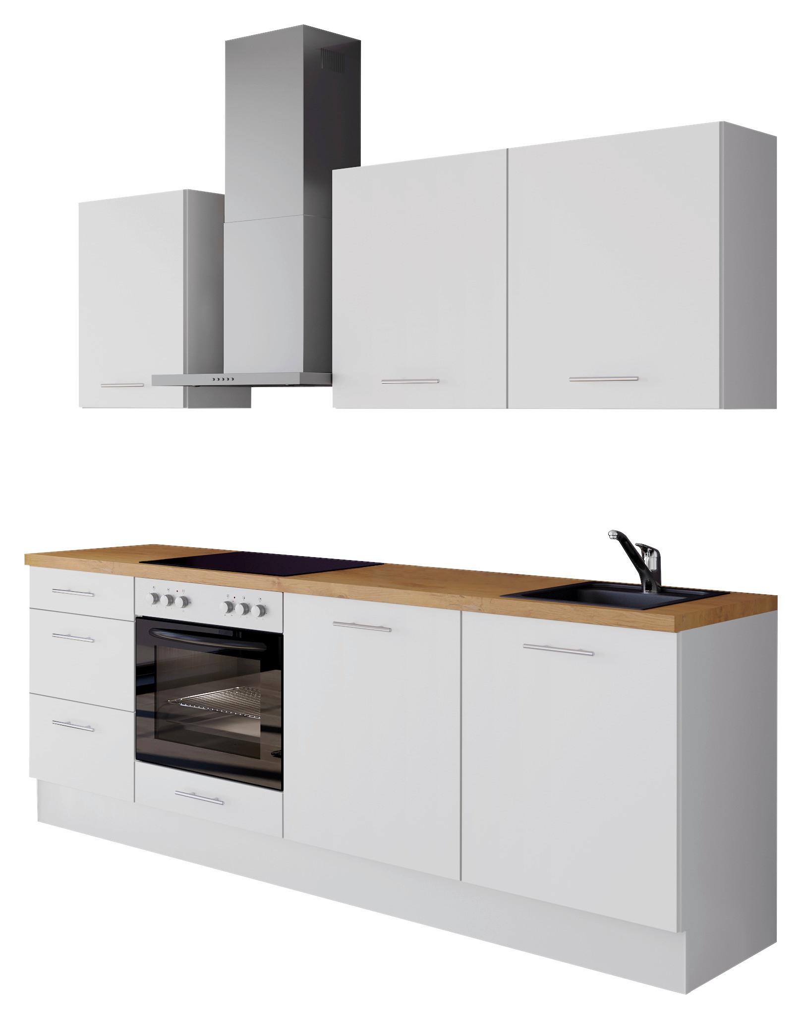 Küchenblock IBZ ohne Geräte ca. 230 cm Weiß - Edelstahlfarben/Eichefarben, Design, Holzwerkstoff/Metall (230cm) - Impuls