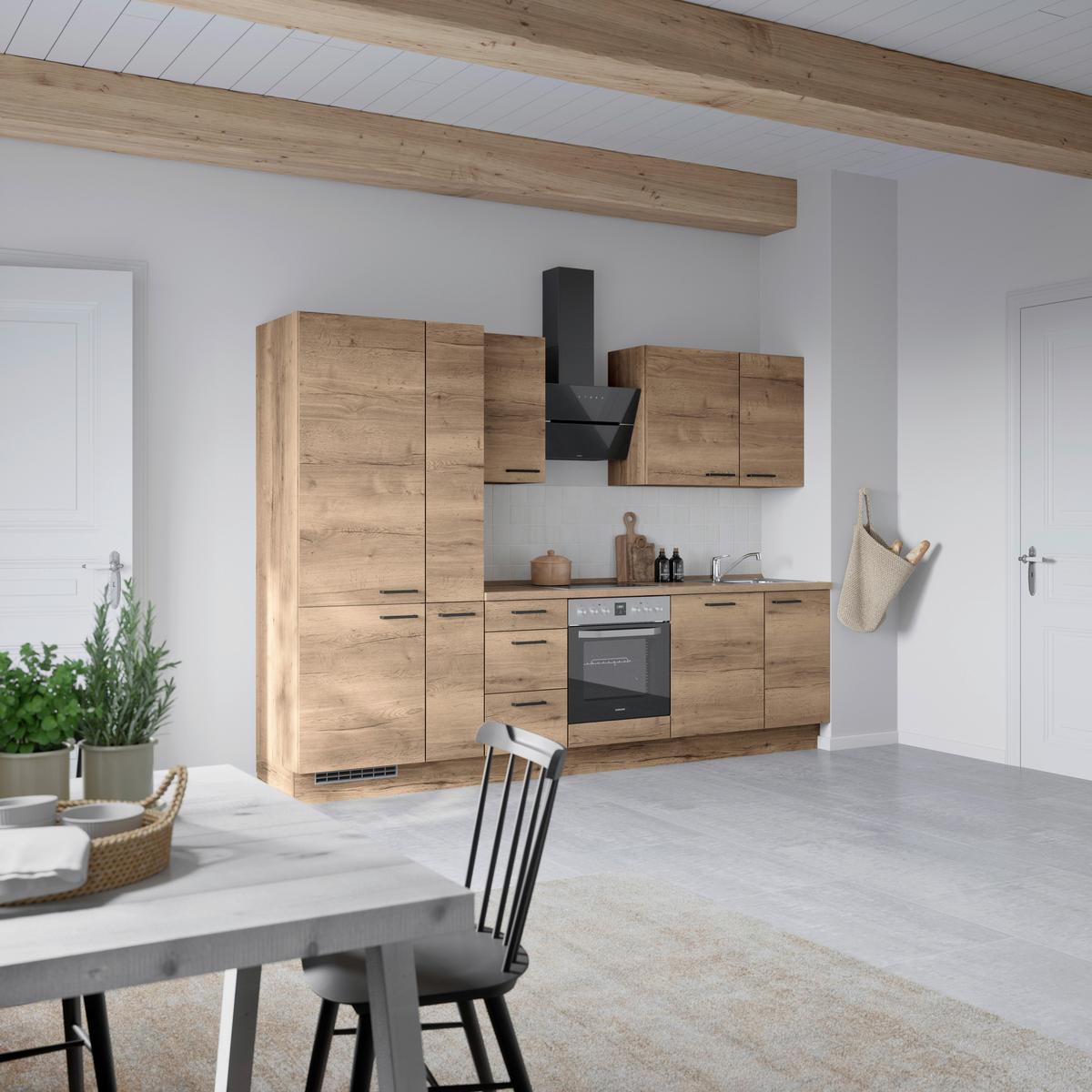 Küchenblock Structura High m. Geräten Eiche dunkel - Eiche dunkel/Schwarz, MODERN, Holzwerkstoff/Metall (300cm) - Nobilia