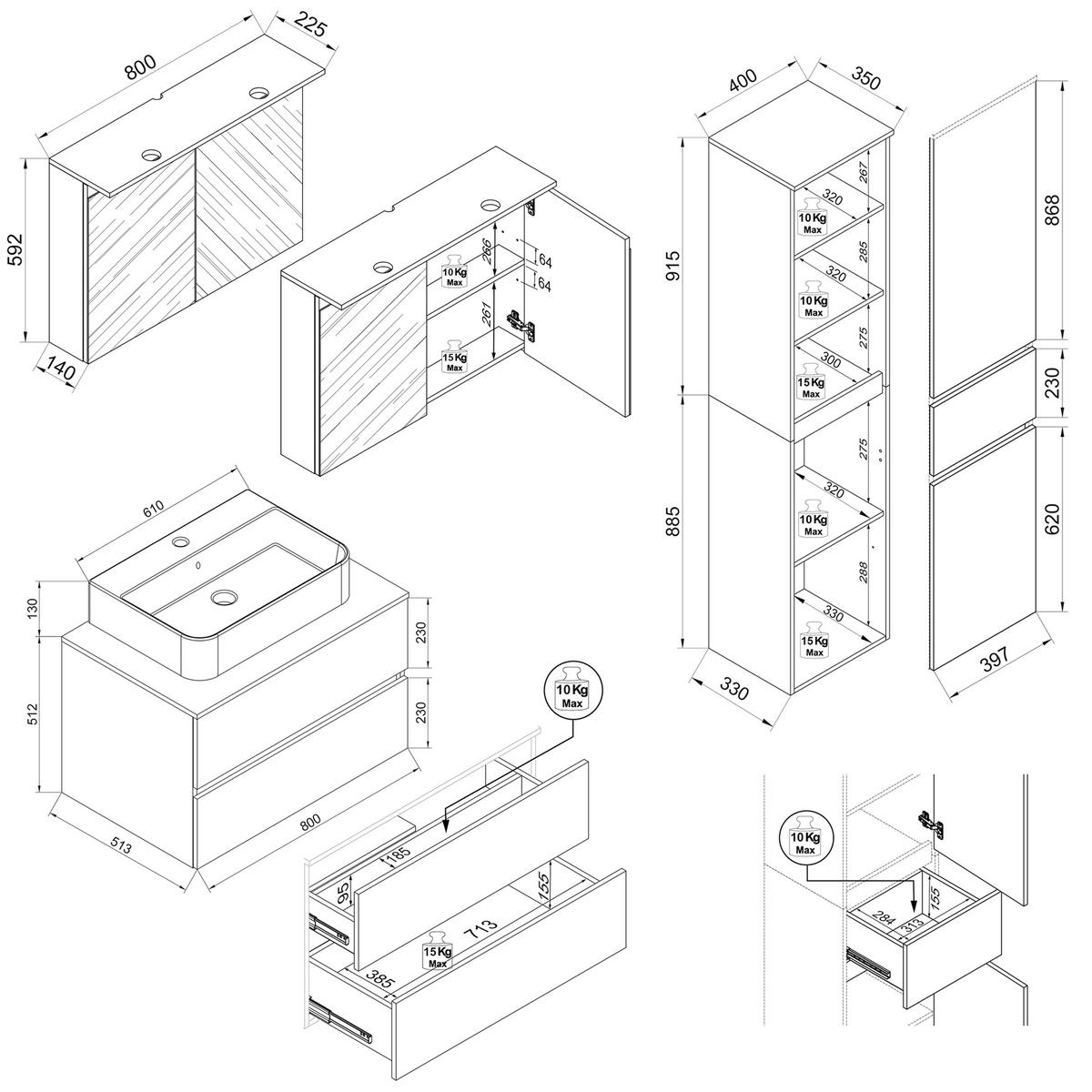 Badezimmer Cosila - Honigeiche/Weiss, Trend, Keramik/Holzwerkstoff (120cm) - MID.YOU