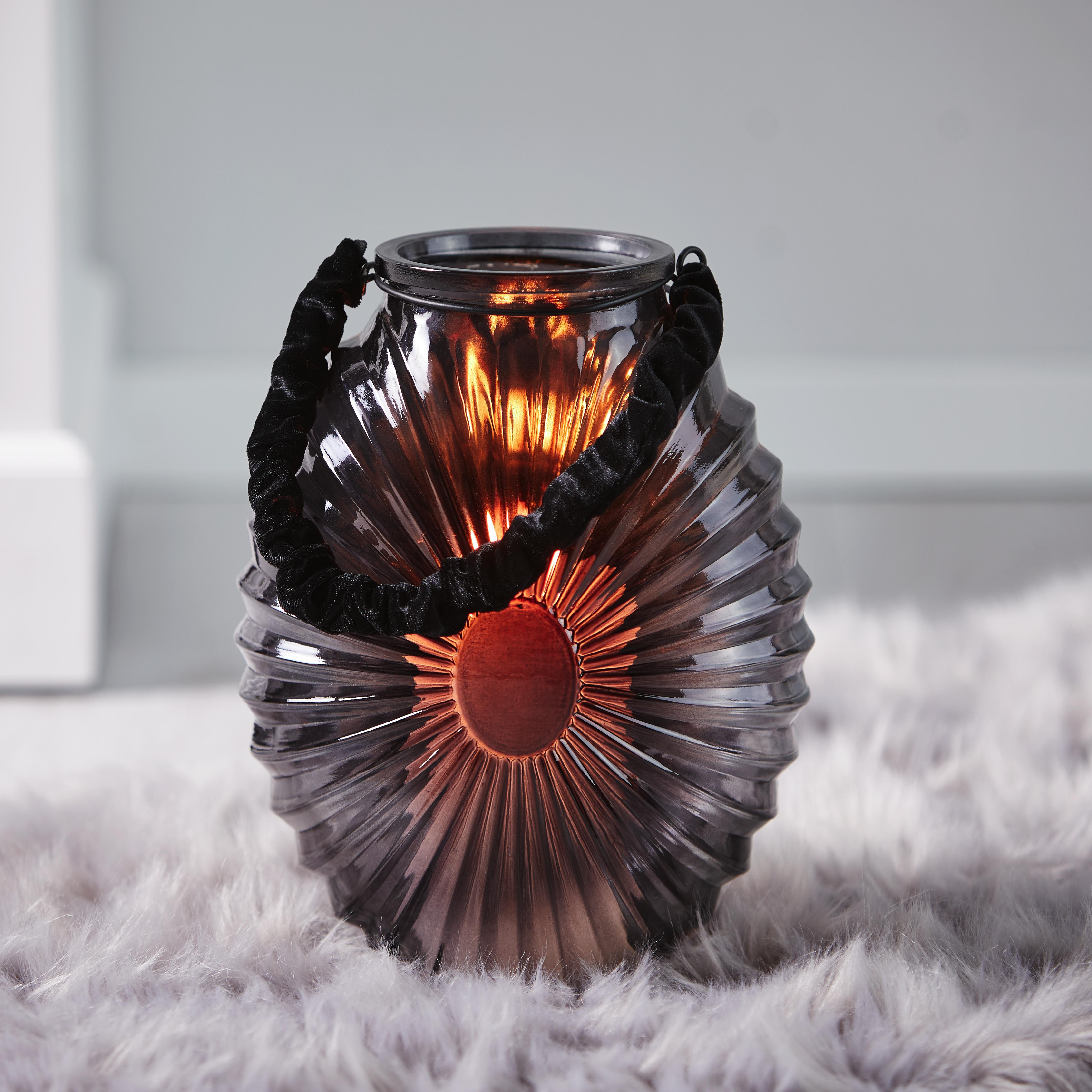 Windlicht in Dunkelgrau Ø/H ca. 18,8/23,8 cm 'Elea' - Dunkelgrau, MODERN, Glas (18,8/23,8cm) - Bessagi Home