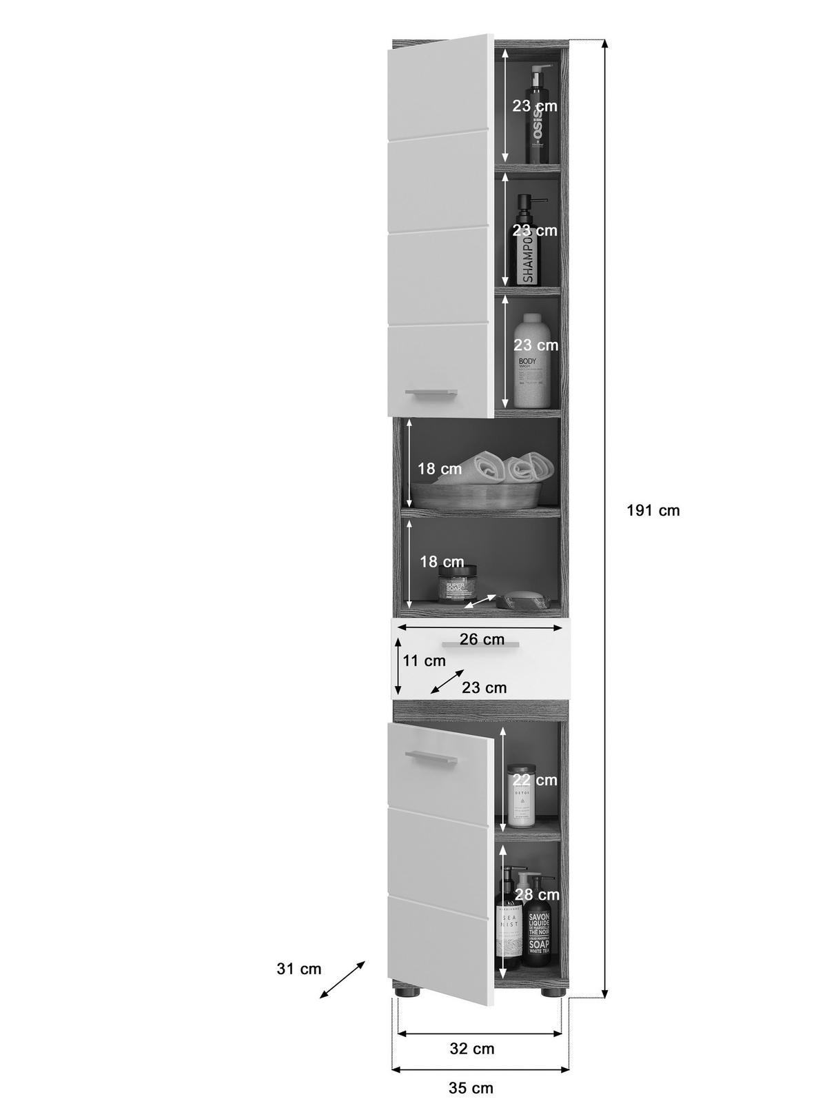 Kopalnica Blake, Bela, Srebrna, 5-Delna - srebrne barve/črna, Moderno, umetna masa/leseni material (130cm) - MID.YOU