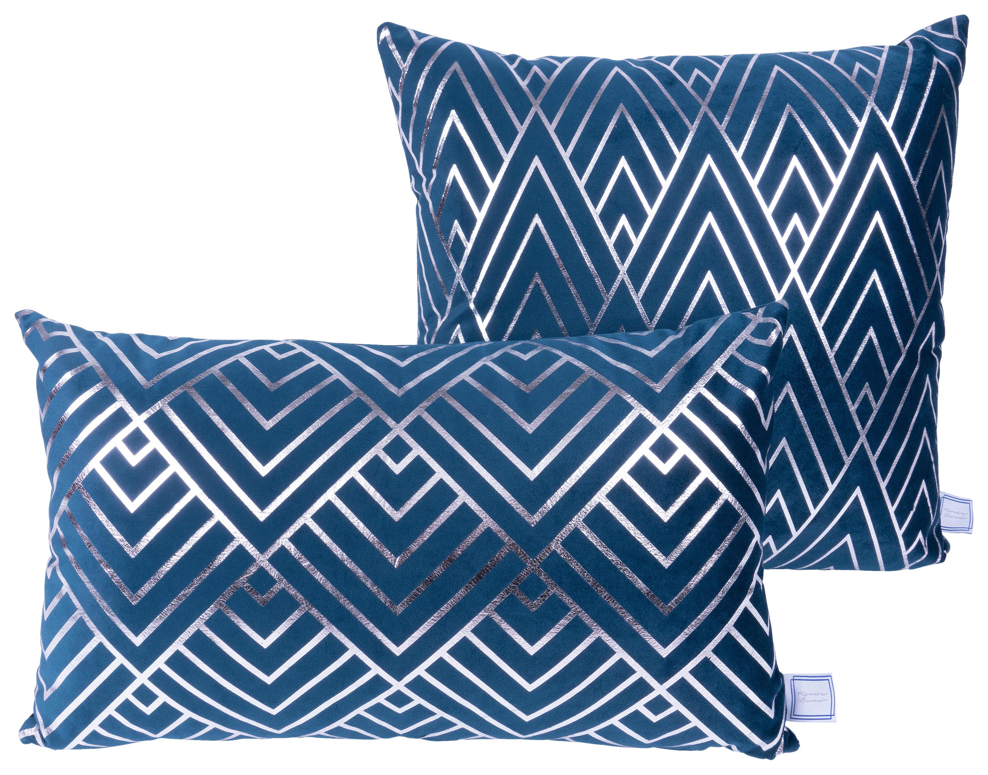ZIERKISSENSET PRISMA 225 2ER-SET - Blau/Silberfarben, Konventionell (30x45/50x45cm)