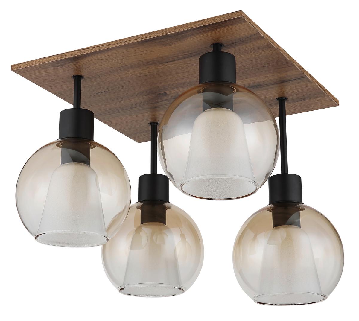 Stropna Svjetiljka Barry - tamno smeđa/prozirno, Basics, staklo/drvni materijal (43/43/38cm) - Globo