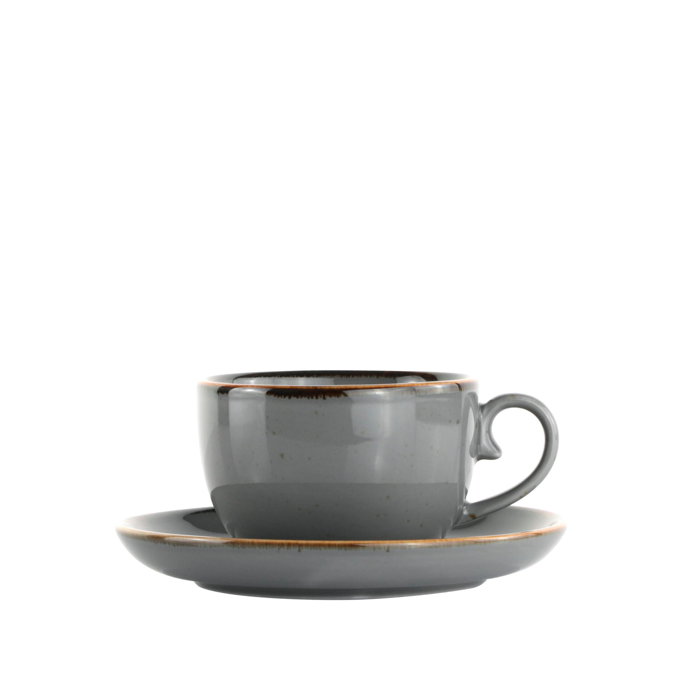 Kaffeetasse mit Untertasse Capri Grau - Grau, MODERN, Keramik - Mömax