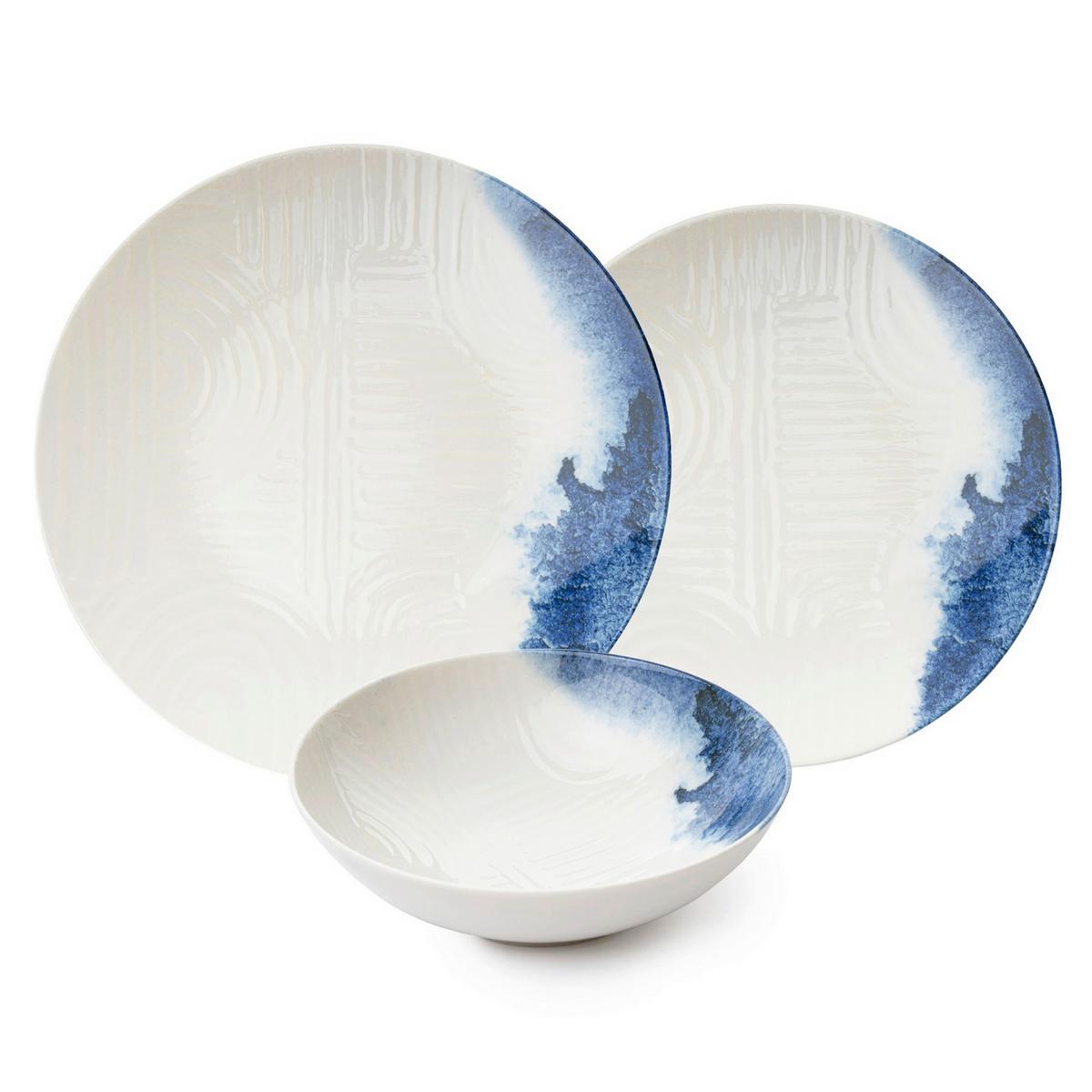 SERWIS OBIADOWO-ŚNIADANIOWY GBSATN24Y4R30483 - niebieski/biały, Basics, ceramika (25cm)