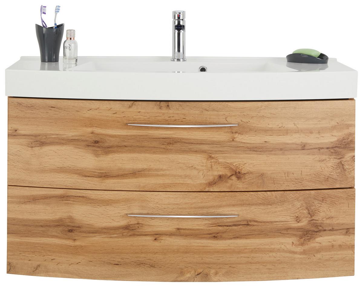 Bază cu lavoar Florida - alb/culoare lemn stejar, Modern, materiale naturale/material pe bază de lemn (100/54/47cm) - Premium Living