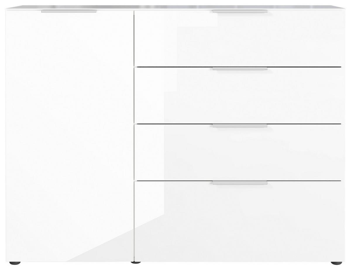sideboard in Weiss - couleur chromée/noir, Modern, verre/métal (134/102/42cm) - Premium Living