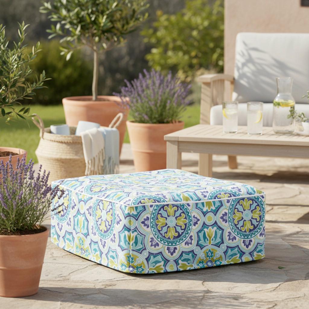Pouf Cassy Blau ca. 60x23 cm - Blau/Multicolor, MODERN, Textil (60/23/60cm) - Bessagi Garden