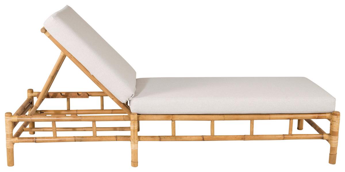 Sonnenliege Cane Bambus Rattan ca. 80x210 cm - Hellbraun/Creme, KONVENTIONELL, Holz/Textil (80/35/210cm) - Gardenson