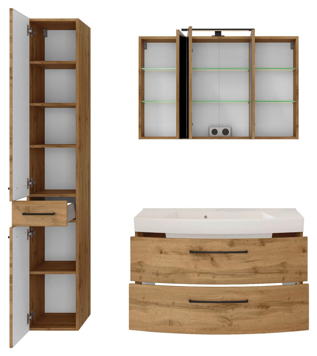 Badezimmer Manchester 3-tlg. ca. 130 cm Eiche Wotan - Eichefarben/Weiß, MODERN, Holzwerkstoff/Stein (130cm) - Held