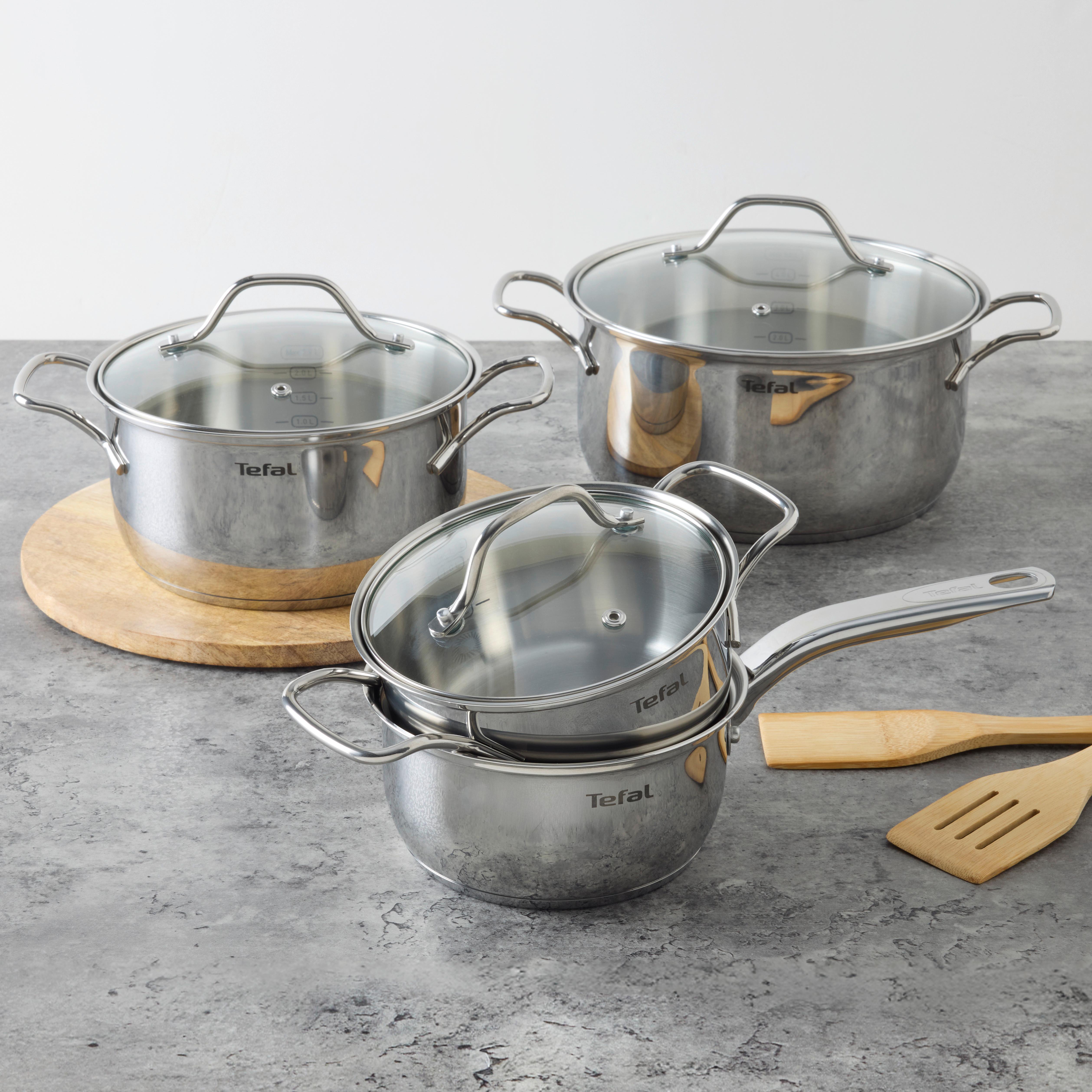 Kochtopfset Tefal-Intuition Edelstahlfarben, 7-tlg. - Edelstahlfarben, KONVENTIONELL, Metall (30/18,5/54cm) - Tefal