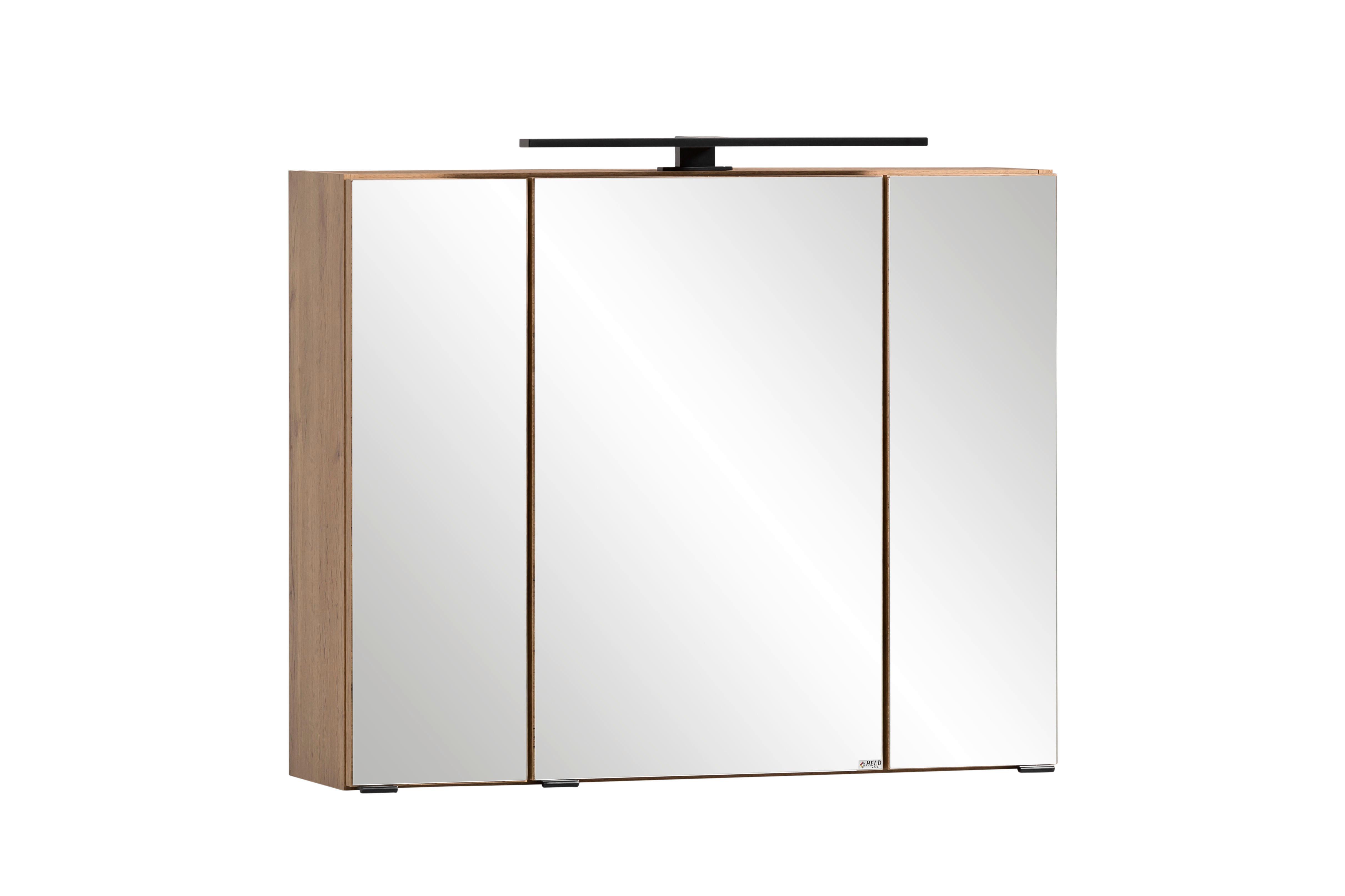 Spiegelschrank in Eiche Wotan - Eiche Wotan/Schwarz, ROMANTIK / LANDHAUS, Glas/Holzwerkstoff (80/64/20cm) - Mömax