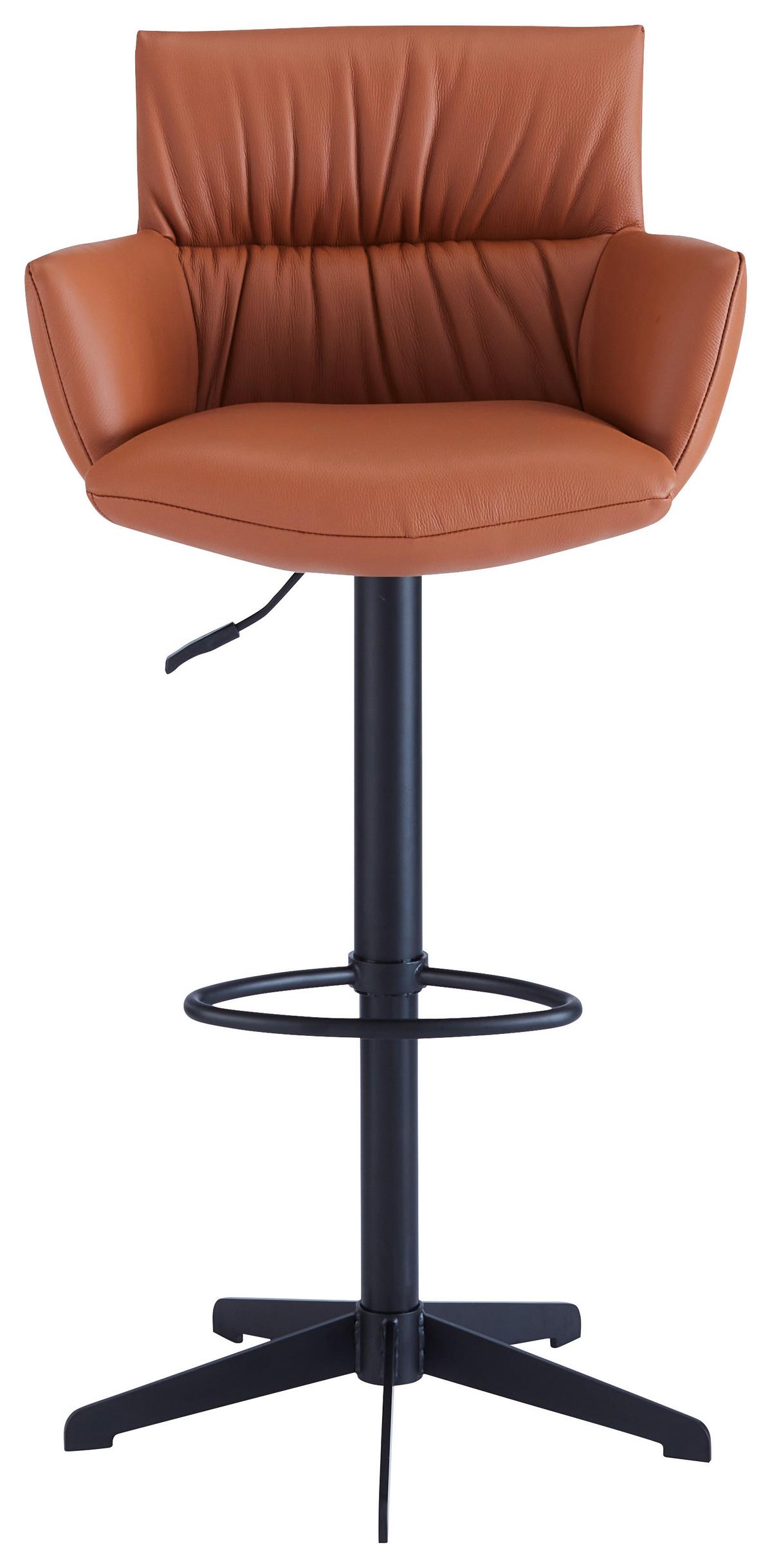 STOŁEK BAROWY PARIS -EXKLUSIV- - kolor rdzawy/czarny, Design, skóra/metal (58/88-112/58cm) - Dieter Knoll
