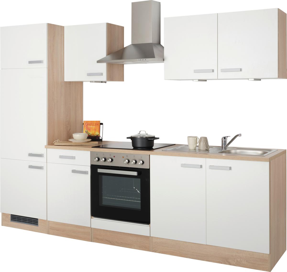 Küchenblock Lexa ohne Geräte Weiß/Eichefarben - Eichefarben/Alufarben, MODERN, Holzwerkstoff/Kunststoff (270cm) - Based