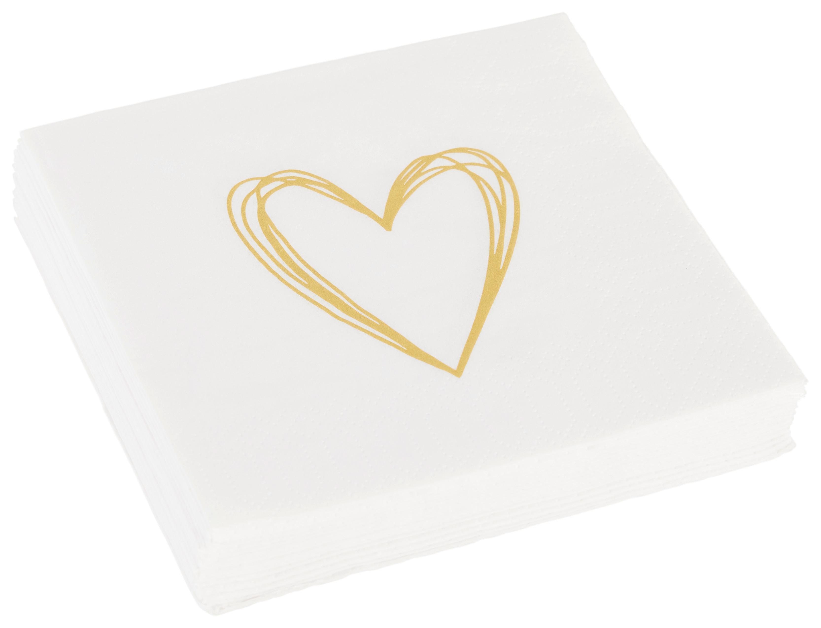 Cocktailserviette Linda in Weiß ca. 25x25cm - Goldfarben/Weiß, KONVENTIONELL, Papier (25cm)