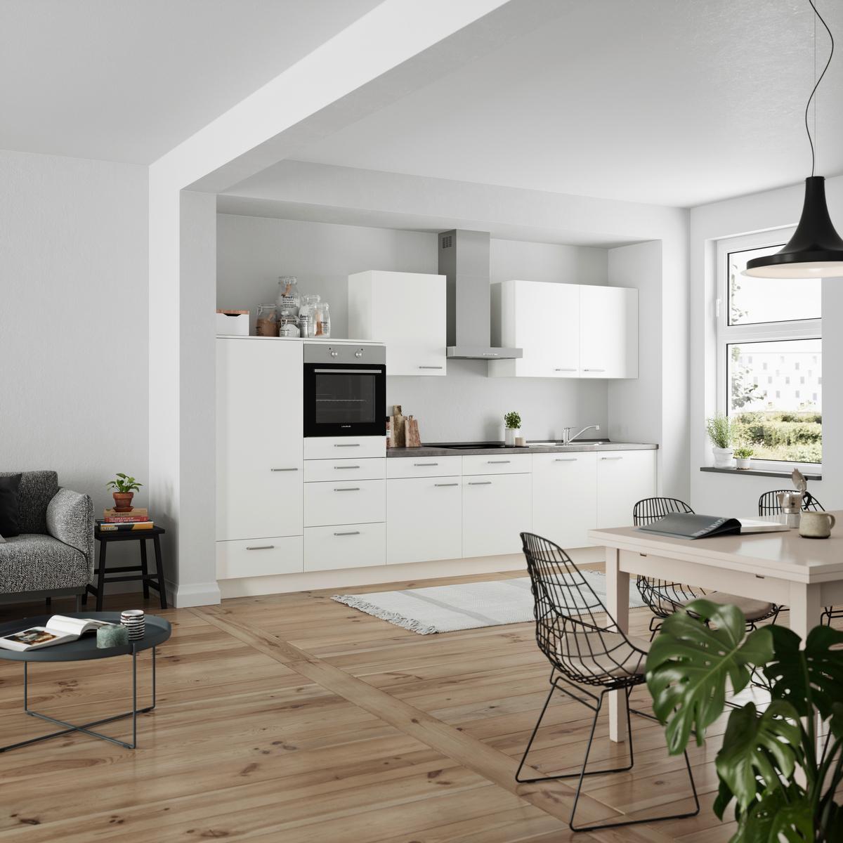 Küchenblock Touch Low m. Geräten Weiß - Schieferfarben/Edelstahlfarben, MODERN, Holzwerkstoff/Metall (360cm) - Nobilia