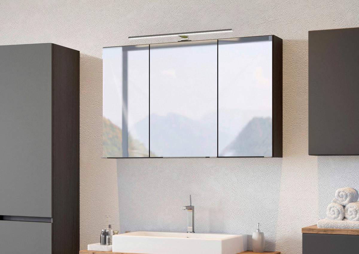 Spiegelschrank Pienza mit LED 3-türig ca. 100x64 cm Grau - Basics, Glas/Holzwerkstoff (100/64/20cm) - Held