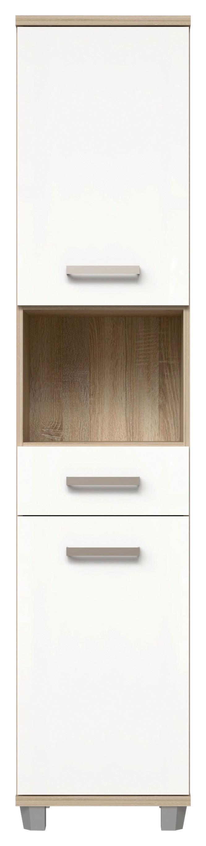 Magasszekrény Veris - nemesacélszínű/tölgyfa színű, Konventionell, faalapú anyag/fém (40,2/186,82/34,8cm) - Mömax