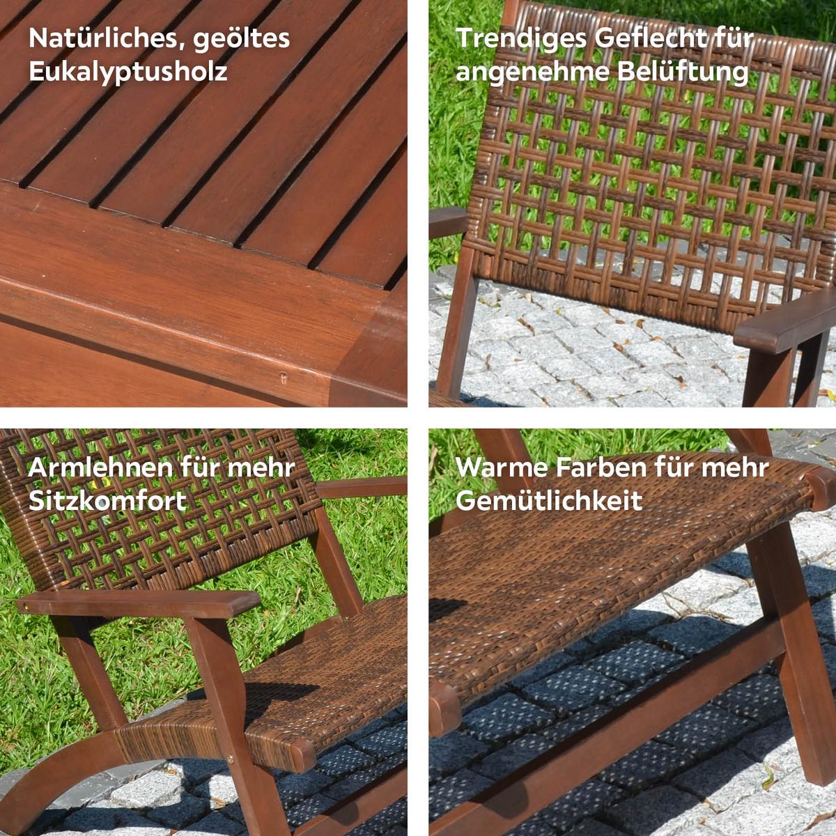 Balkonset 3-tlg. Eukalyptusholz - Dunkelbraun, Basics, Holz (40/40/35cm) - Gardenson