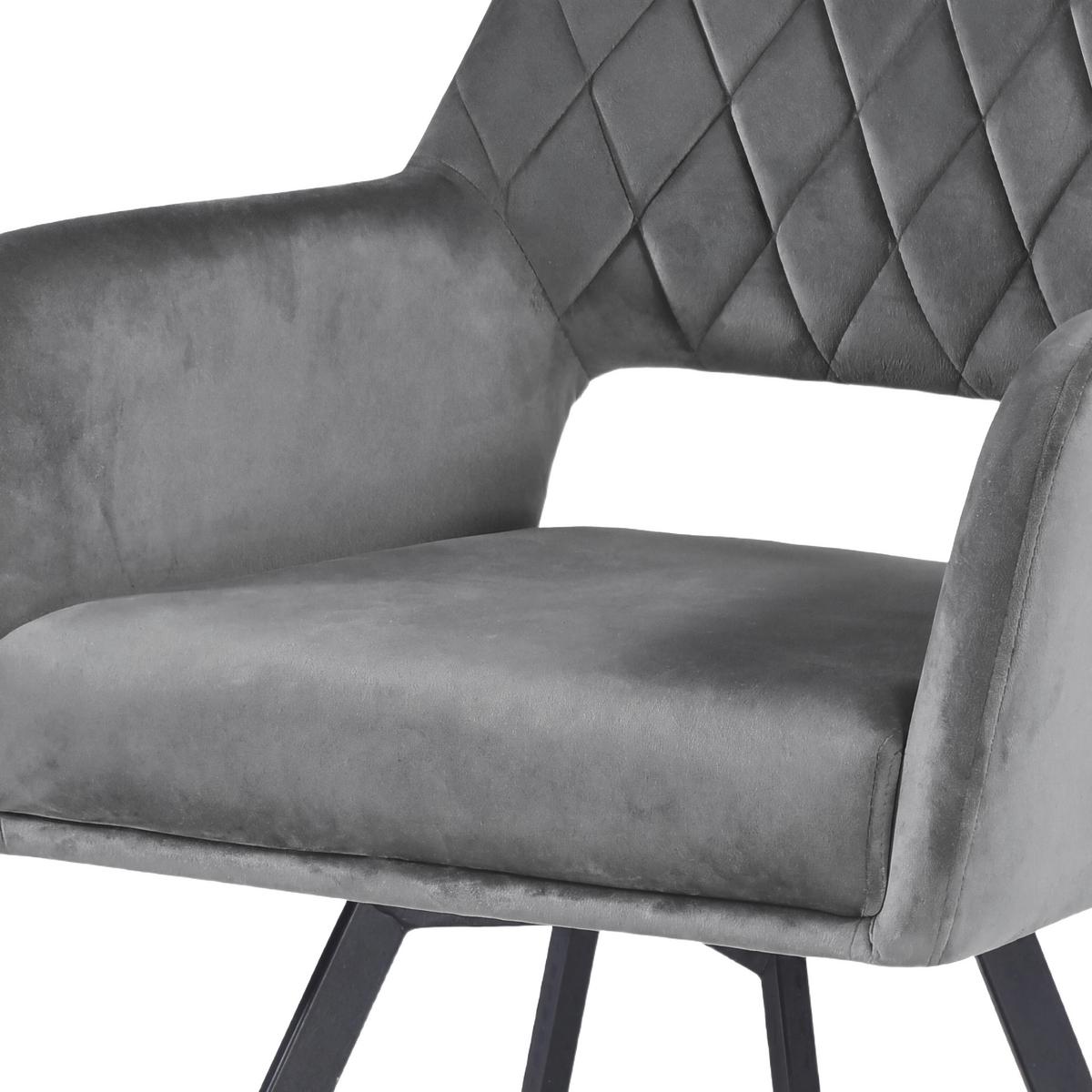 Naslanjač Vicky, Siva, Žamet, Vrtljiv - siva/črna, Moderno, kovina/tekstil (57/86/61cm)