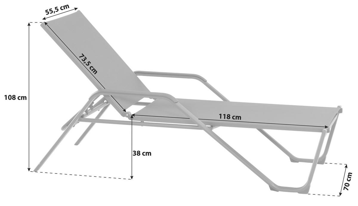 Gartenliege Tesoro Aluminium/ Netzgewebe verstellbar - Anthrazit/Schwarz, KONVENTIONELL, Textil/Metall (70/108/195cm) - Siena Garden