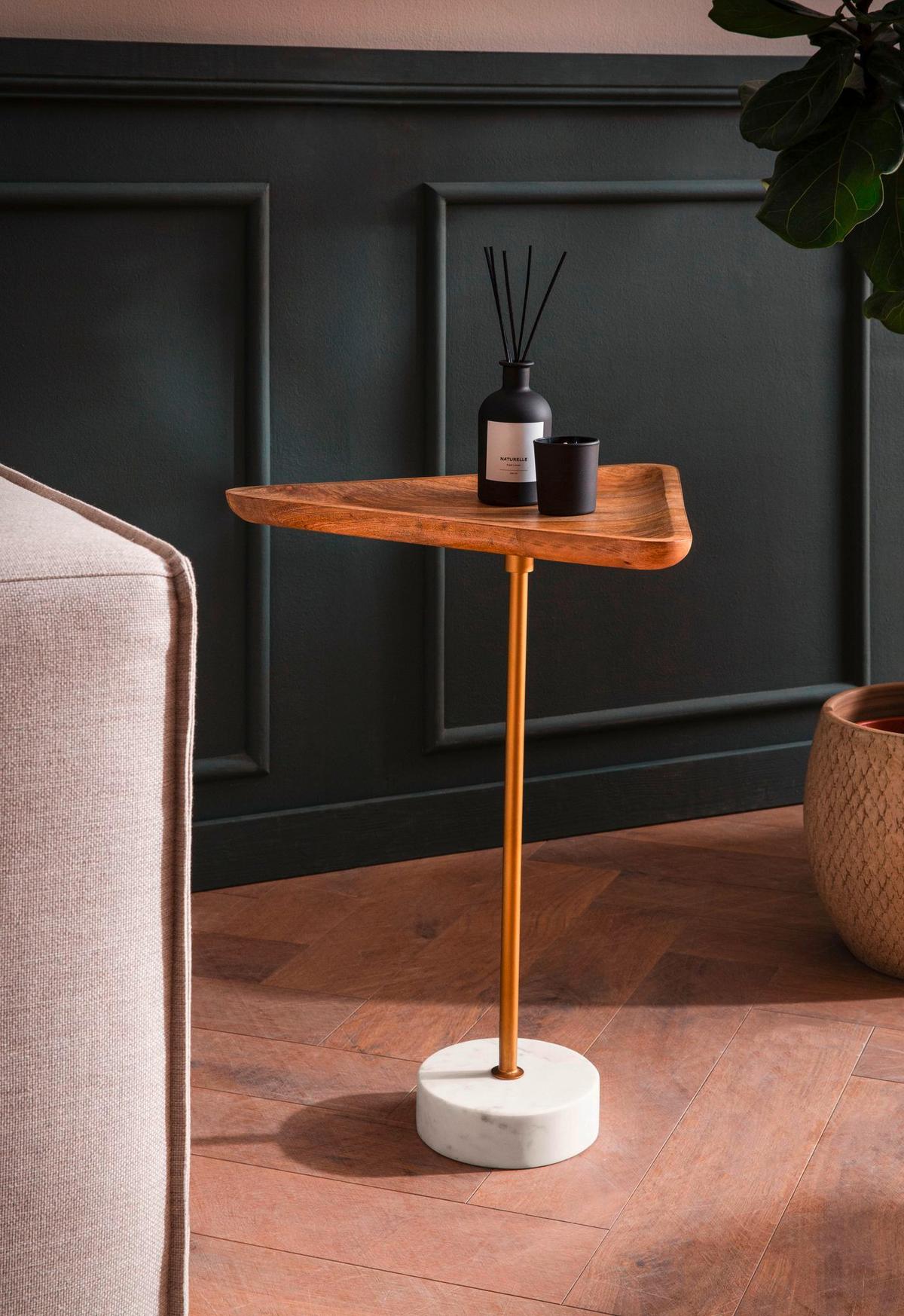 BEISTELLTISCH WL7.216 - Weiss/Eichefarben, Design, Holz/Stein (45/40/55cm) - Livetastic