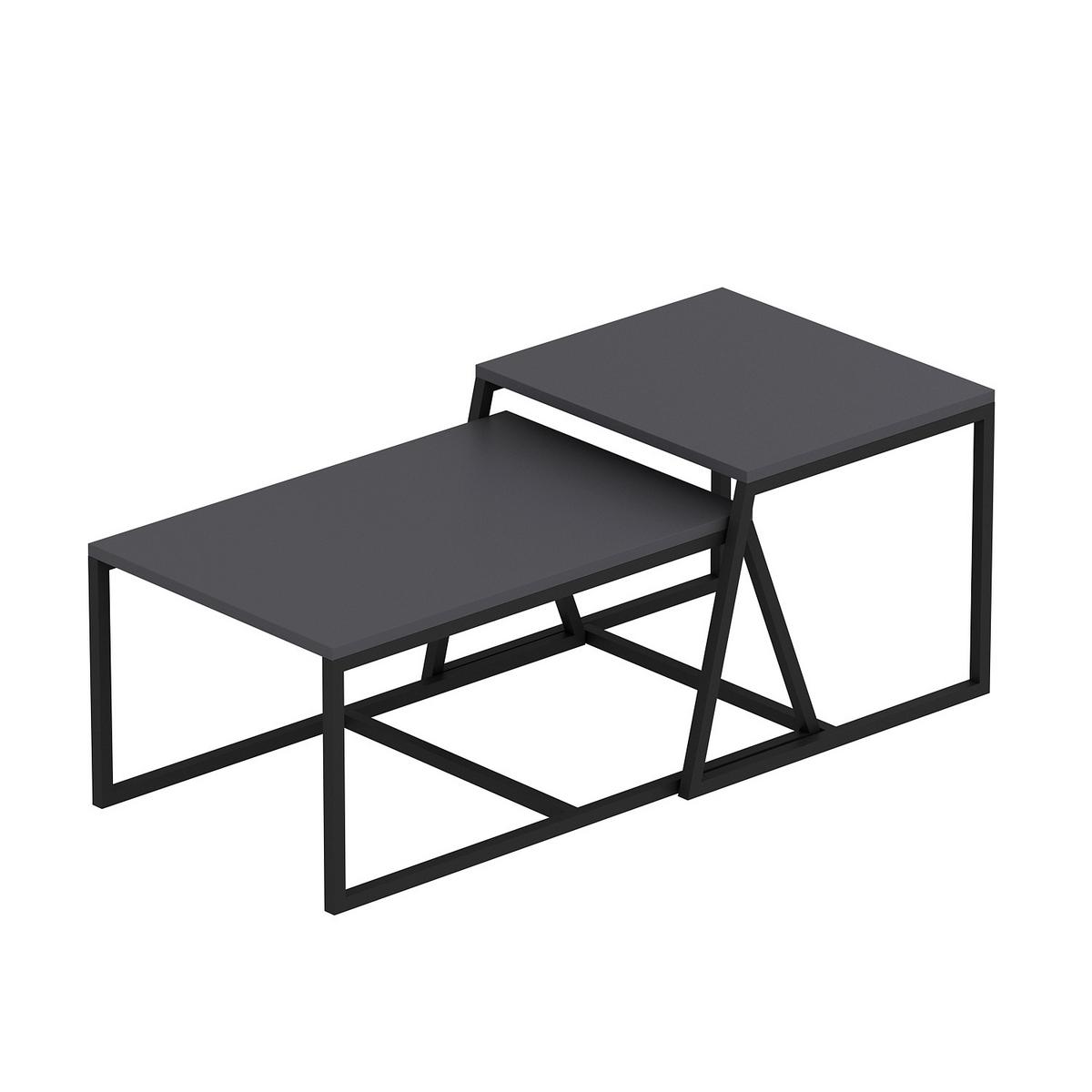 Couchtischset Minimal Couchtisch - Anthrazit/Schwarz, Design, Holzwerkstoff/Metall (75-55/38-45/50-47cm) - Livetastic