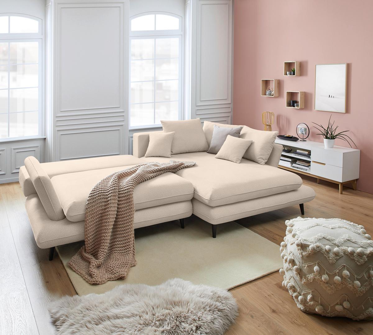 Sedežna Garnitura Monte Z Ležiščem In Predalom - bež/naravne barve, Moderno, tekstil/les (283/181cm) - Premium Living