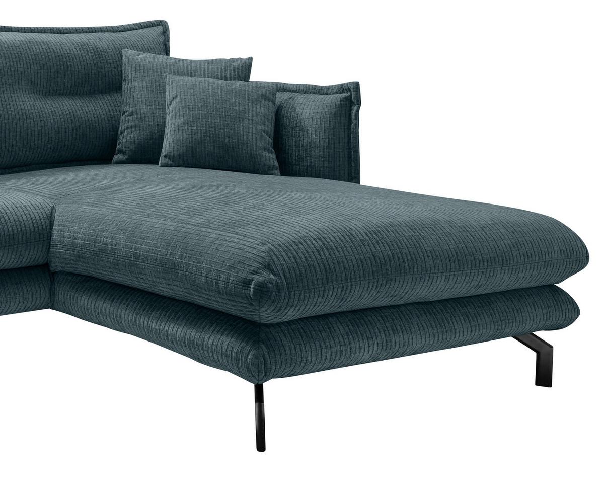 Ecksofa Lava Blau Velours - bleu/noir, Design, textile/métal (255/180cm) - Livetastic