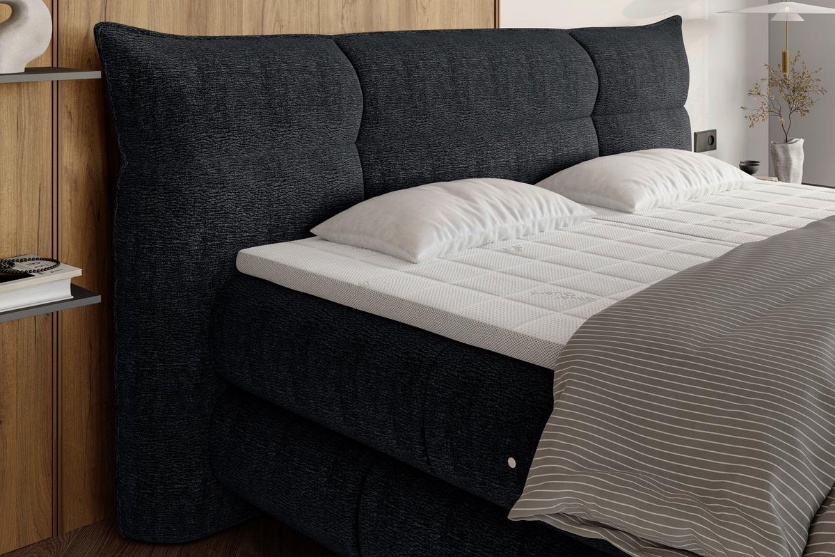 Boxspringbett Auris Schwarz ca. 180x200cm - Schwarz, KONVENTIONELL, Kunststoff/Textil (180/200cm) - Sembella
