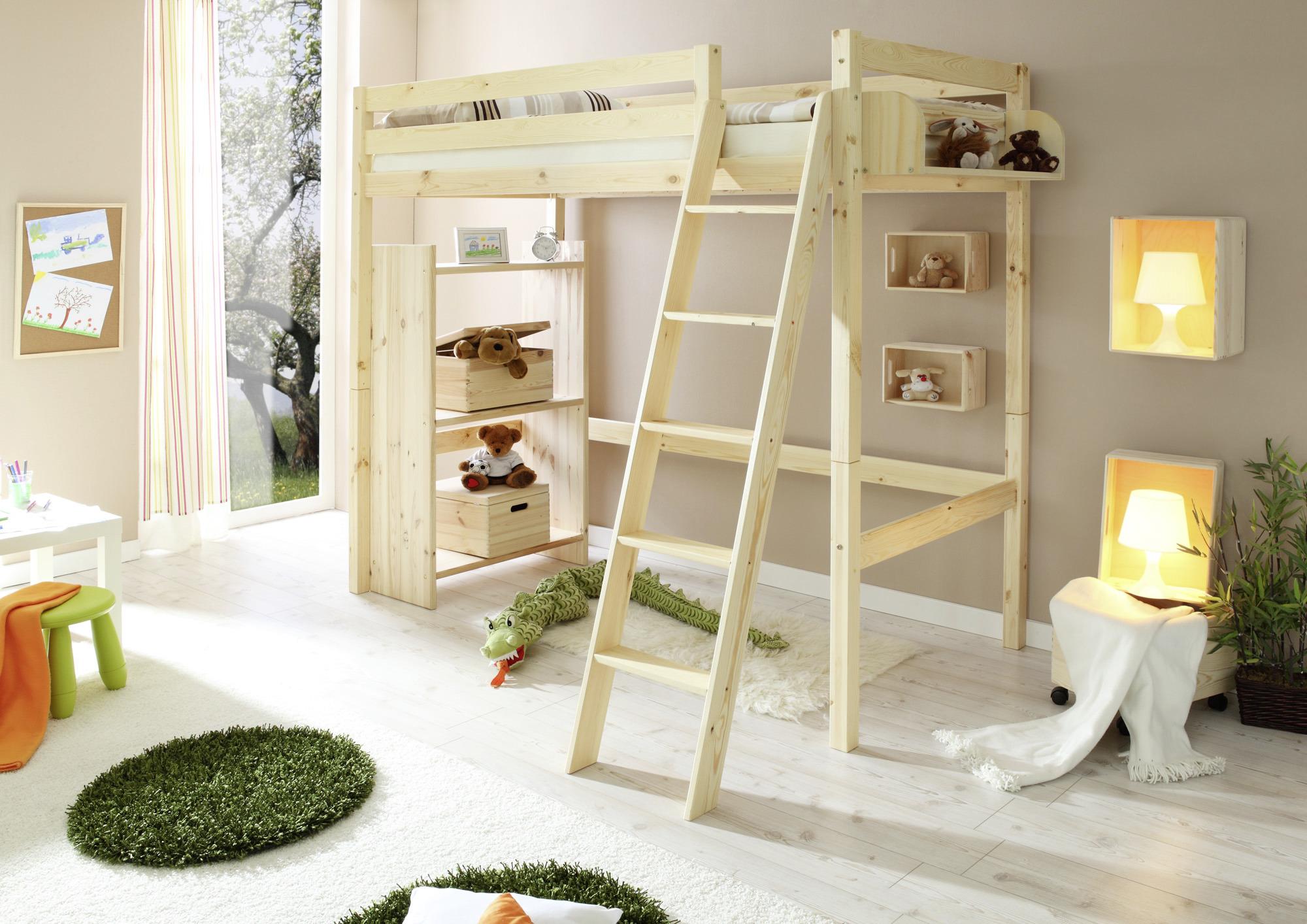 Hochbett Matthias ca. 90x200 cm Kiefer - Kieferfarben, Basics, Holz (90/200cm) - MID.YOU