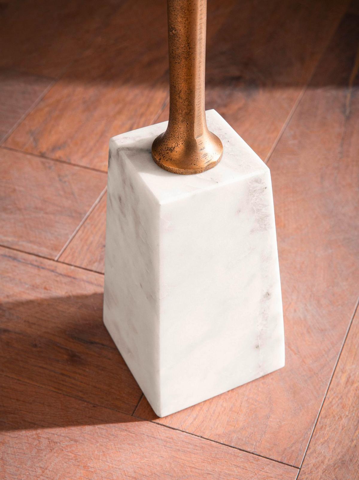 BEISTELLTISCH WL7.207 - Weiss/Goldfarben, Design, Stein/Metall (34/34/58cm) - Livetastic