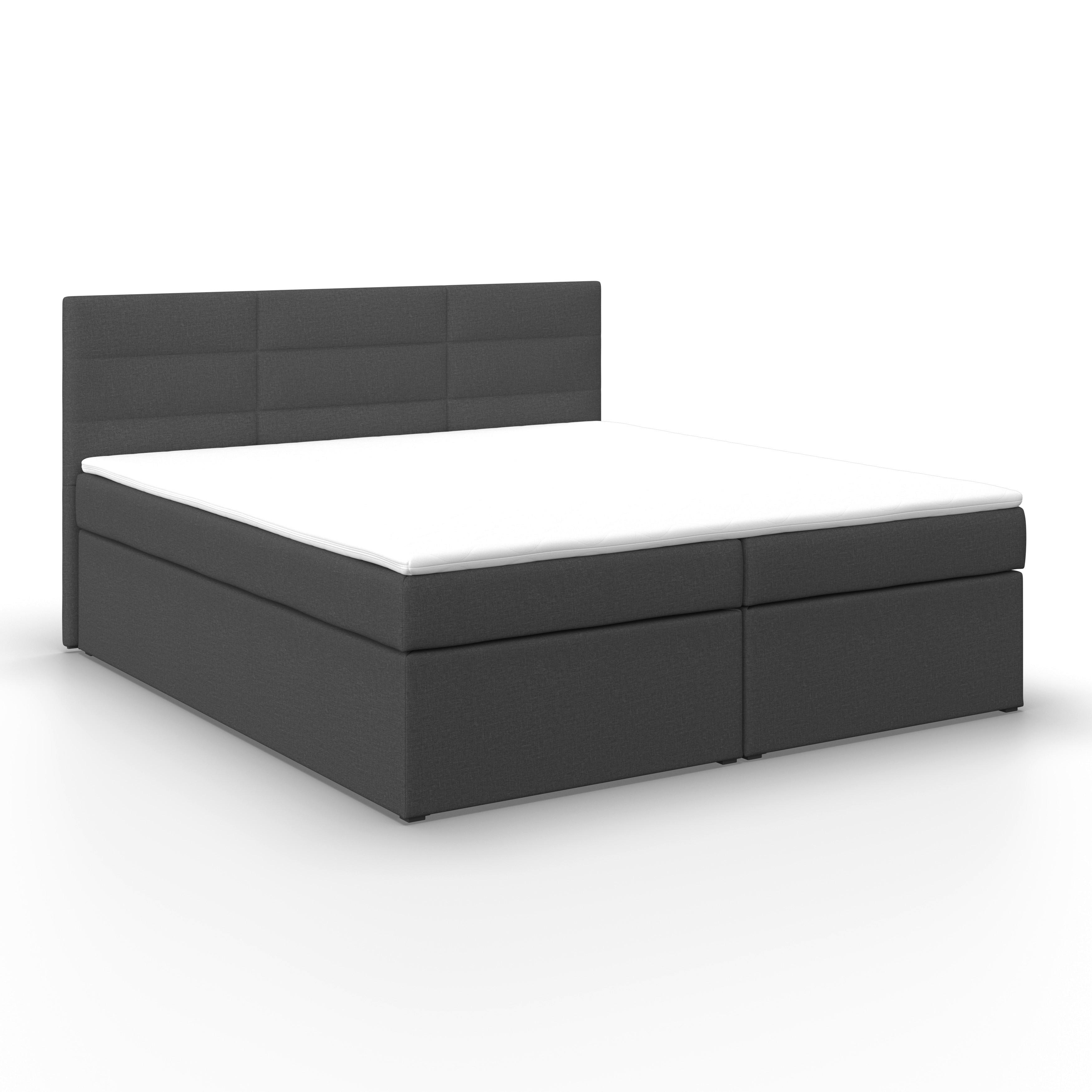 Boxbett Lisa ca. 180x200 cm Grau mit Topper - Dunkelgrau, MODERN, Holz/Holzwerkstoff (180/200cm) - Bessagi Home