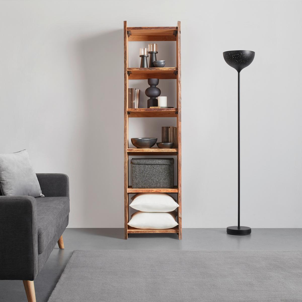 Regal in Akazienfarben - Erlefarben/Schwarz, Natur, Holz/Metall (50/190/38cm) - Premium Living