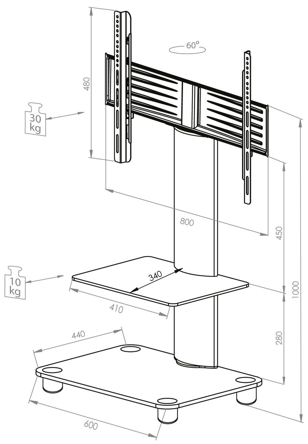 Stojalo Za Tv Tosal V Črno Srebrni, 60cm - srebrne barve/črna, Konvencionalno, kovina/steklo (60/100/44cm) - MID.YOU