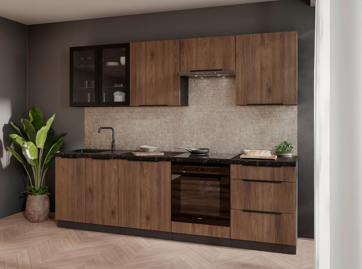 Blok Kuhinja Monza - boje oraha/crna, Moderno, staklo/drvni materijal (260/210/60cm) - Modern Living