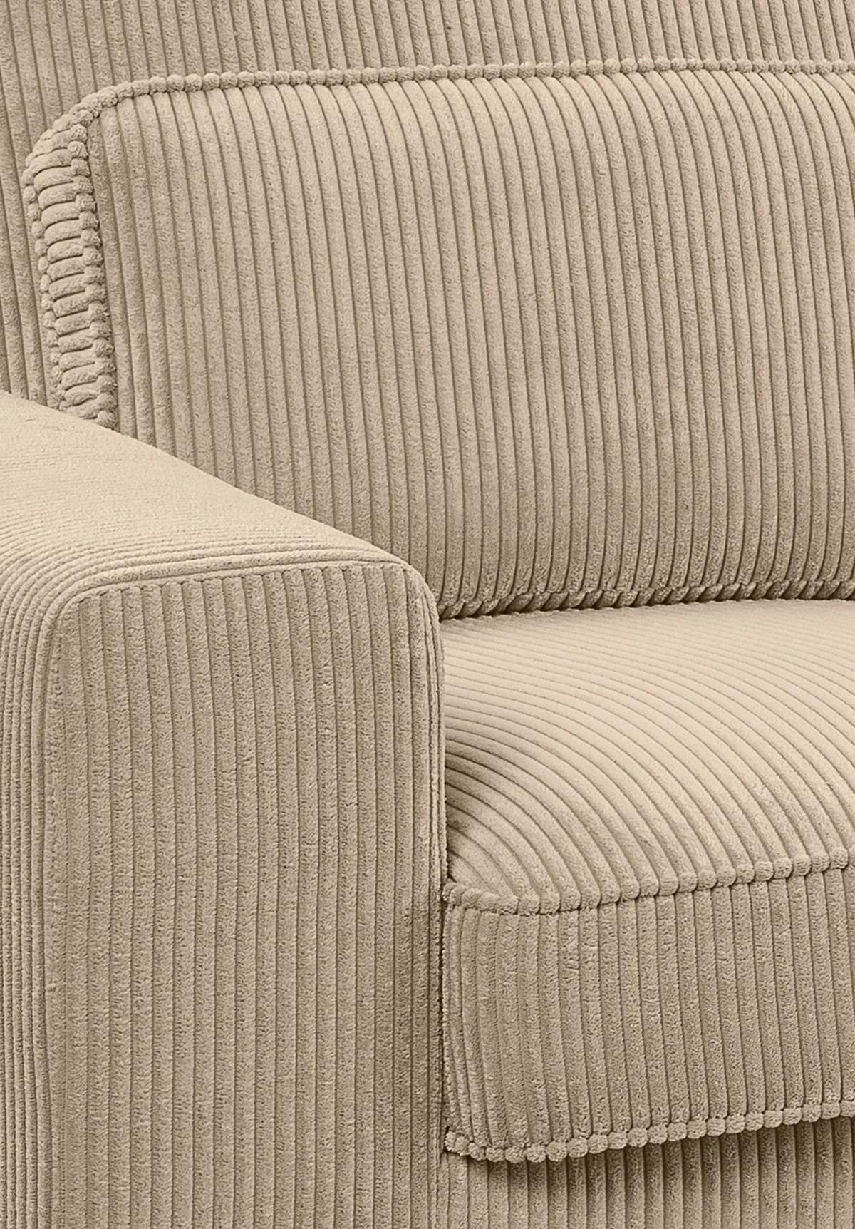 Ecksofa Bolivia Beige Cord - Beige/Schwarz, Basics, Holzwerkstoff/Textil (276/183cm) - MID.YOU