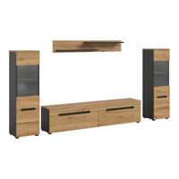 Dnevni Regal Canu, Siva, Barva Hrasta, Osvetlitev, 4-Delni - črna/hrast artisan, Design, umetna masa/leseni material (272/141/33cm) - Livetastic