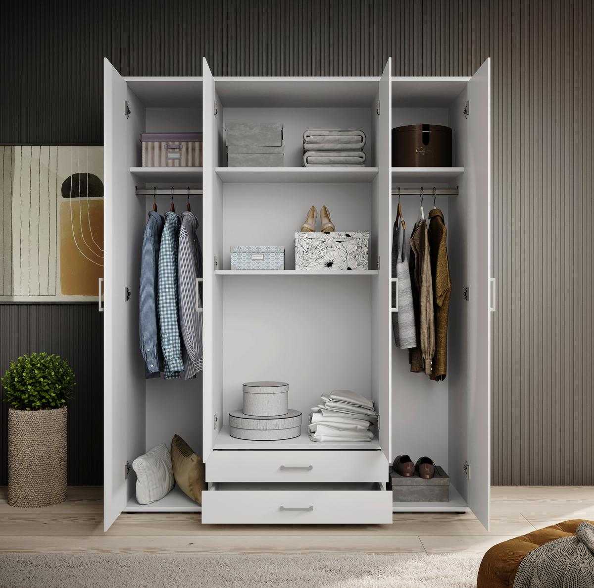 Drehtürenschrank Olli Weiß - Alufarben/Weiß, Basics, Glas/Holzwerkstoff (160/196/54cm) - Based
