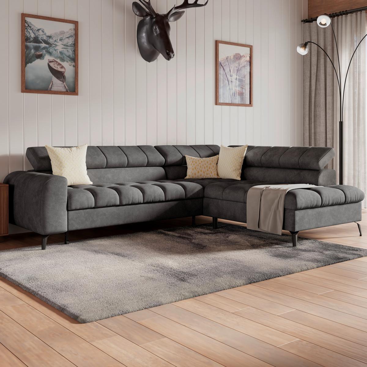 Kutna Garnitura Volf - crna/antracit, Trend, tekstil/metal (261/203cm)