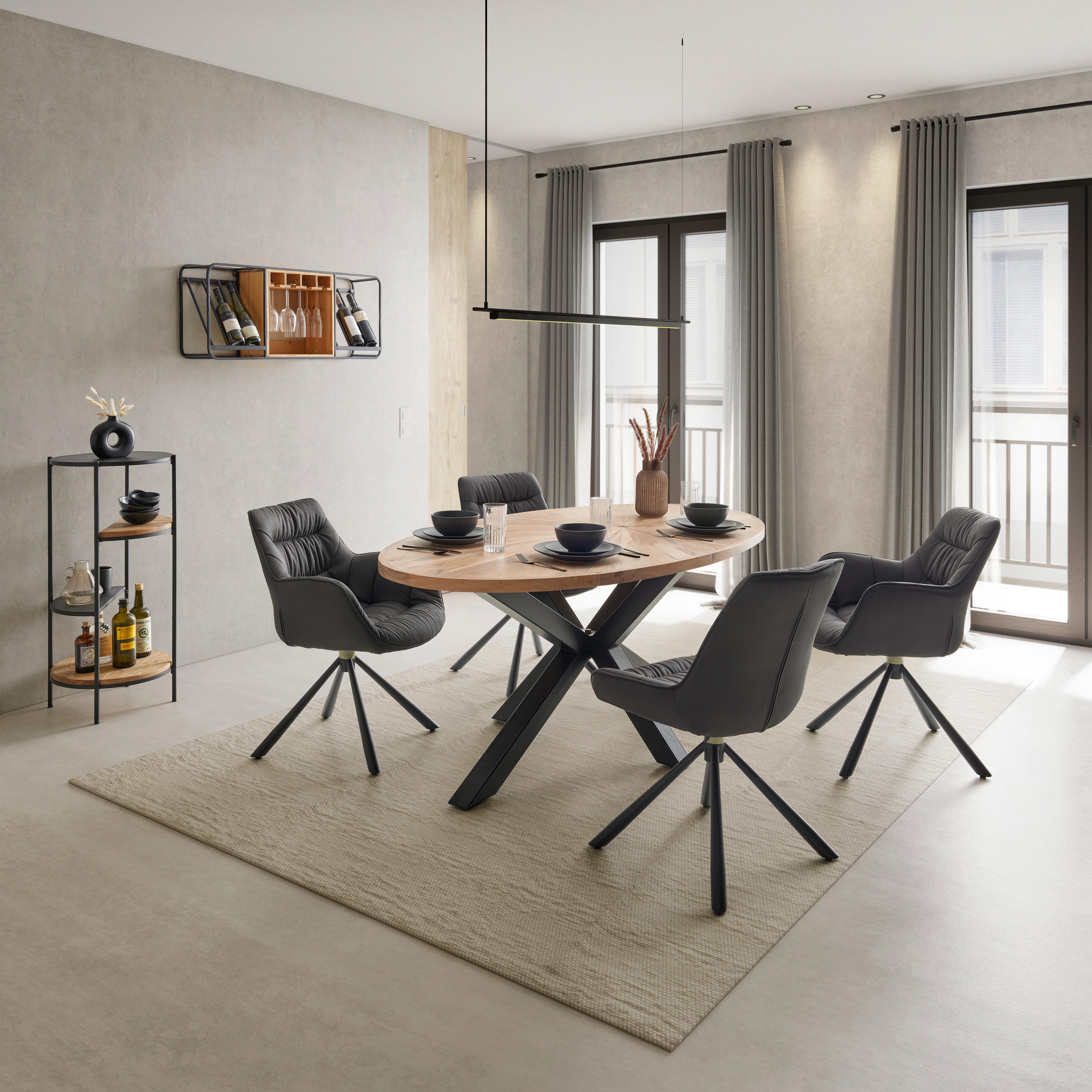 MATBORD ORBIT - svart/akaciefärgad, Design, metall/trä (180/76/100cm) - Zandiara