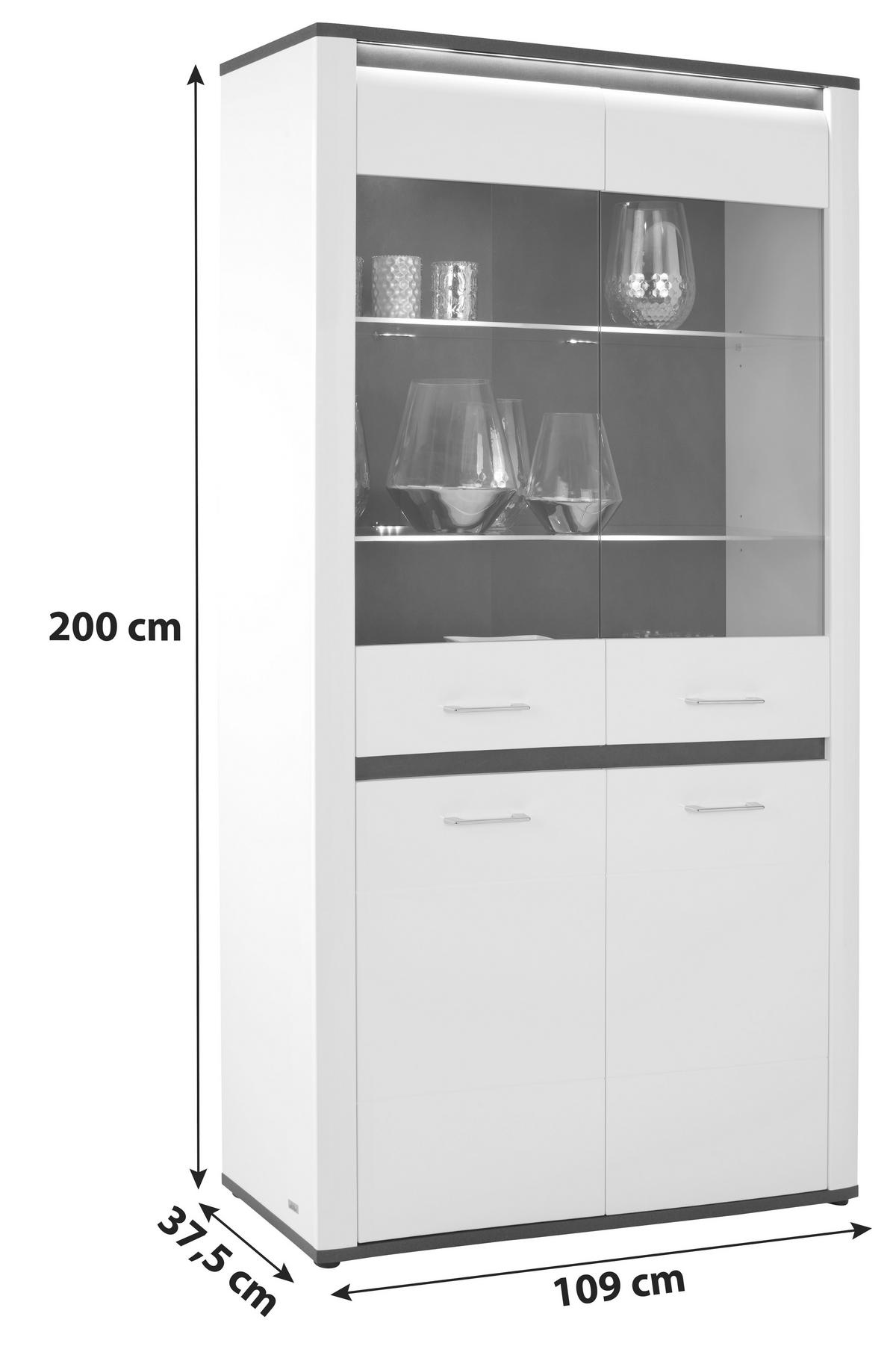 Vitrină Alassio - alb/grafit, Modern, sticlă/material pe bază de lemn (109/200/37,5cm) - Mömax