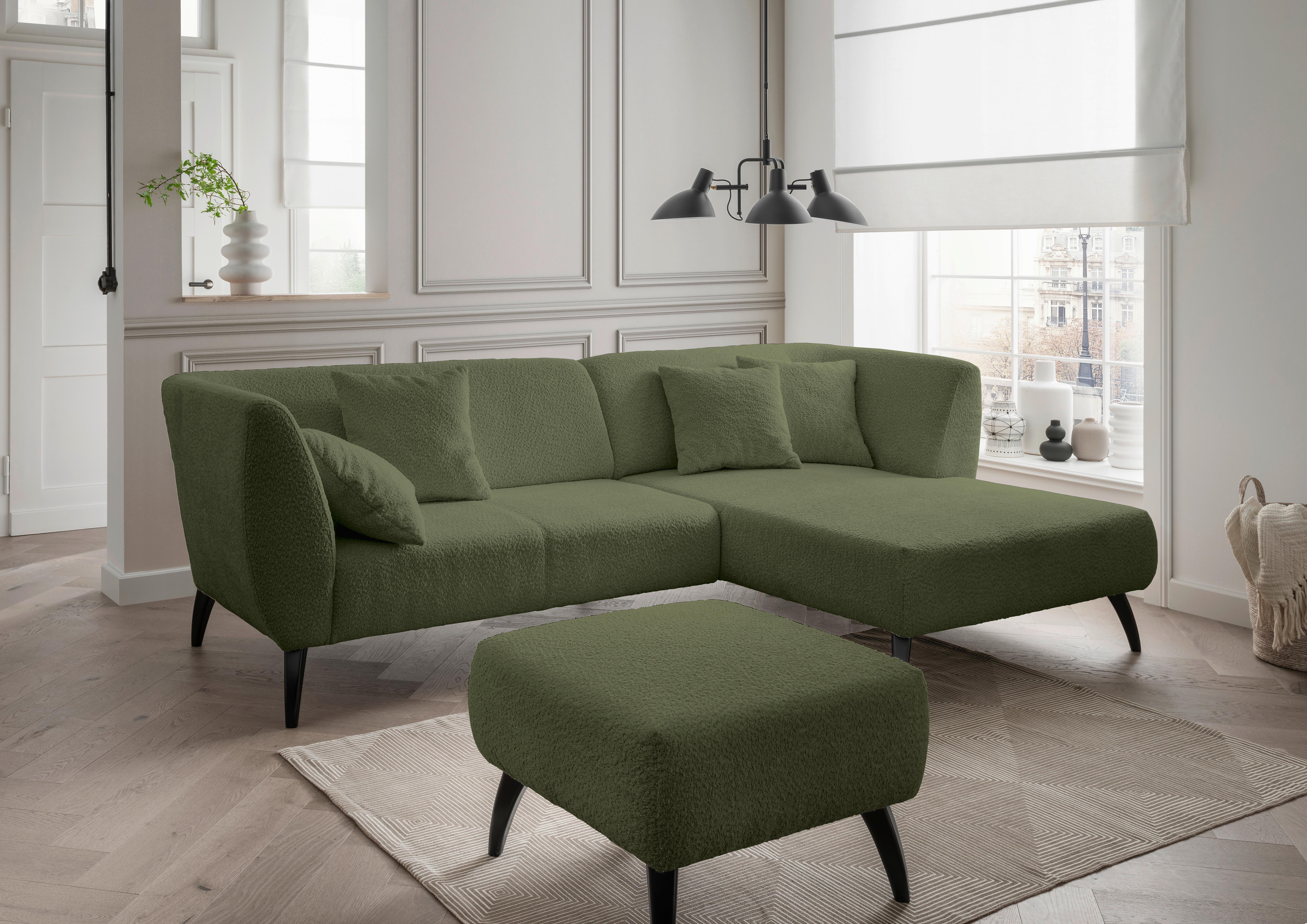 Hocker Colori Dunkelgrün Bouclé - Dunkelgrün/Schwarz, MODERN, Holz/Textil (66/44/66cm) - MID.YOU