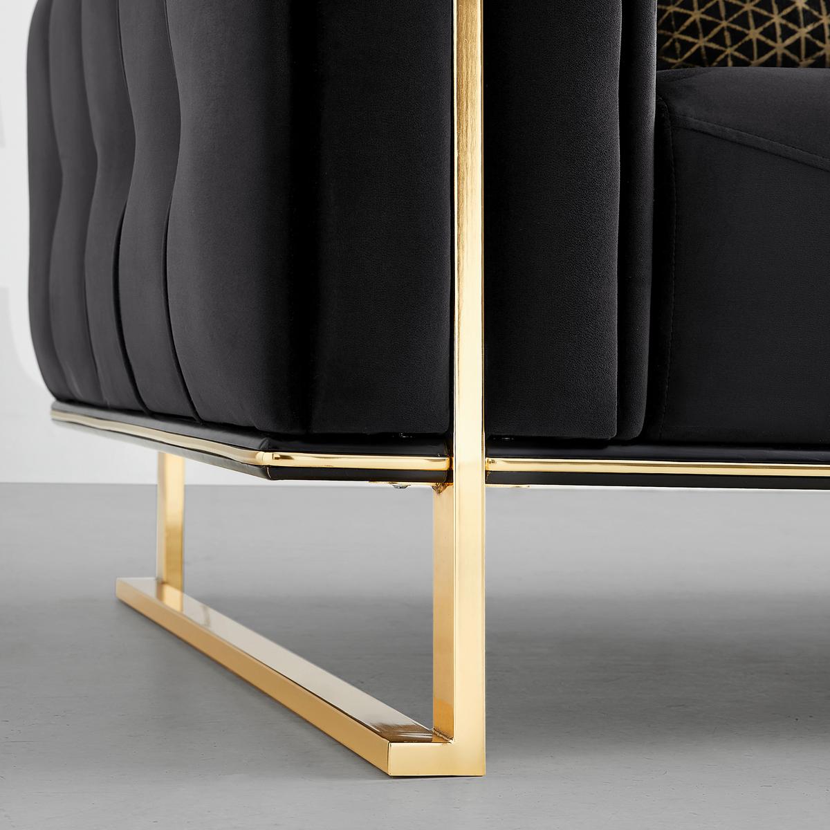 2-Sitzer-Sofa Aile in Schwarz/Goldfarben - Goldfarben/Schwarz, LIFESTYLE, Textil (190/80/90cm) - Based