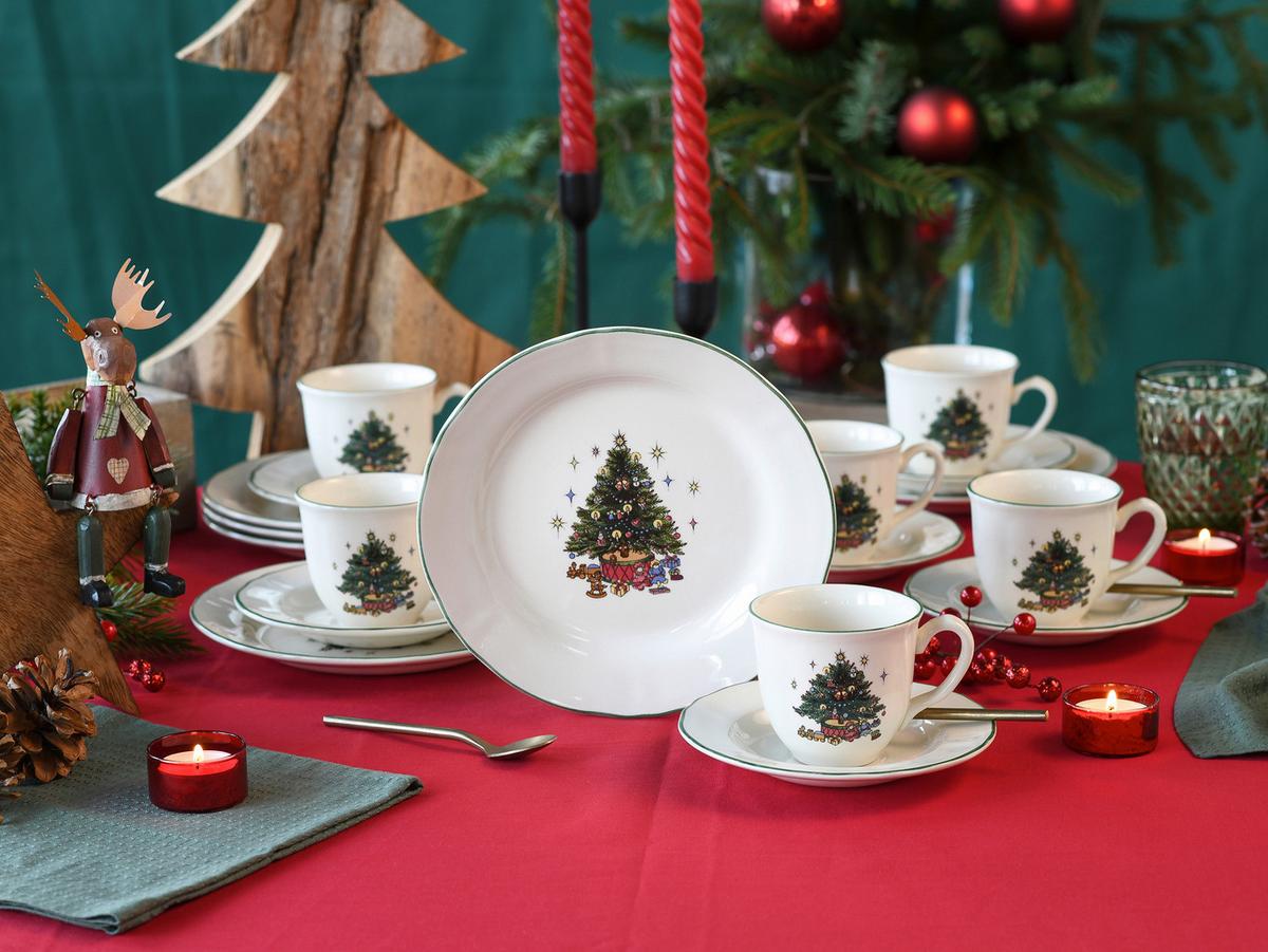 Kaffeeservice Tannenbaum Multicolor/Weiß, 18-teilig - Multicolor/Weiß, Basics, Keramik - Creatable