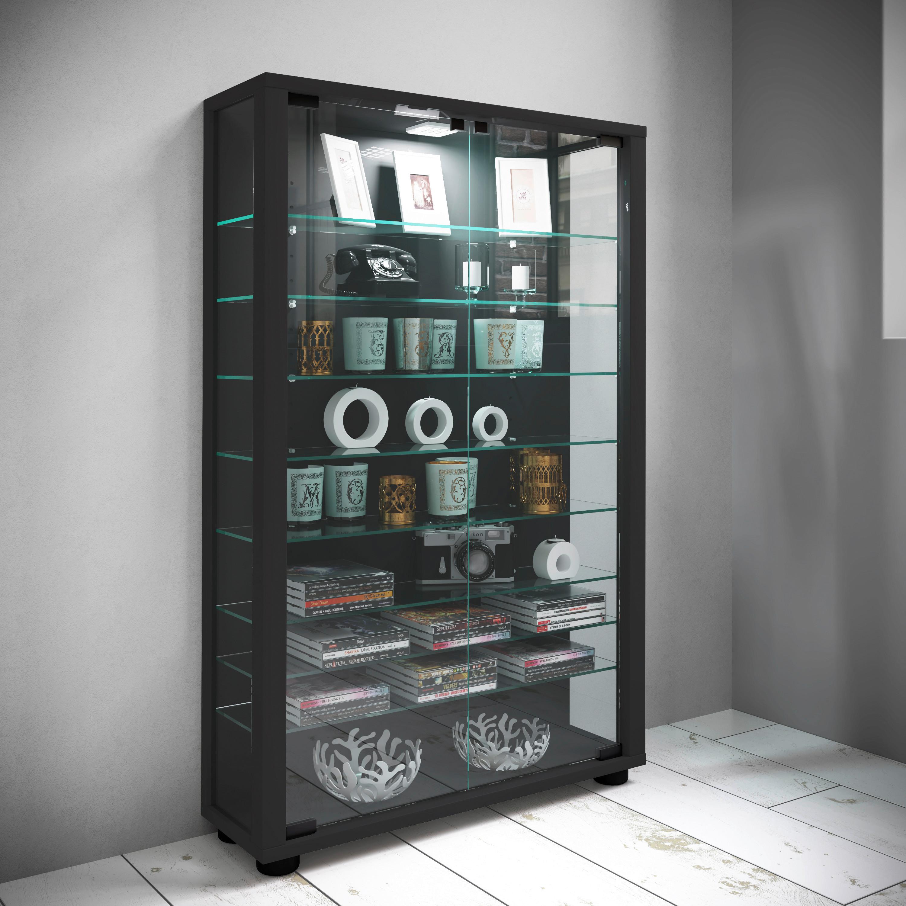 VITRINE LUMO MINI - Transparent/Schwarz, Design, Glas/Holzwerkstoff (59/90/18cm) - MID.YOU