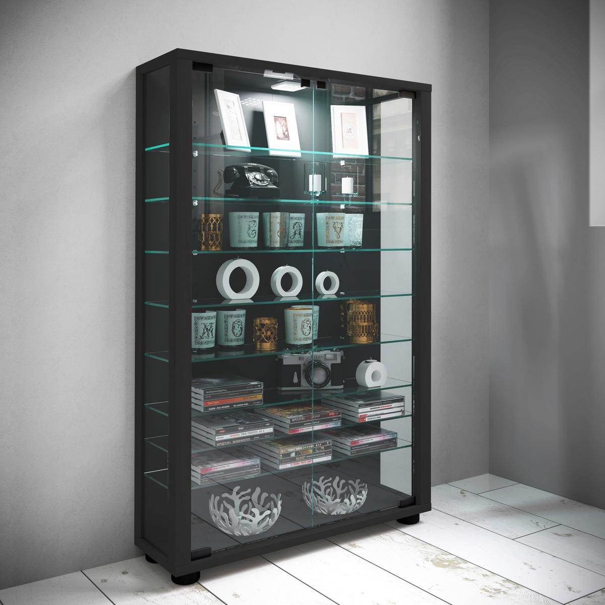 VITRINE LUMO MINI - Transparent/Schwarz, Design, Glas/Holzwerkstoff (59/90/18cm) - MID.YOU