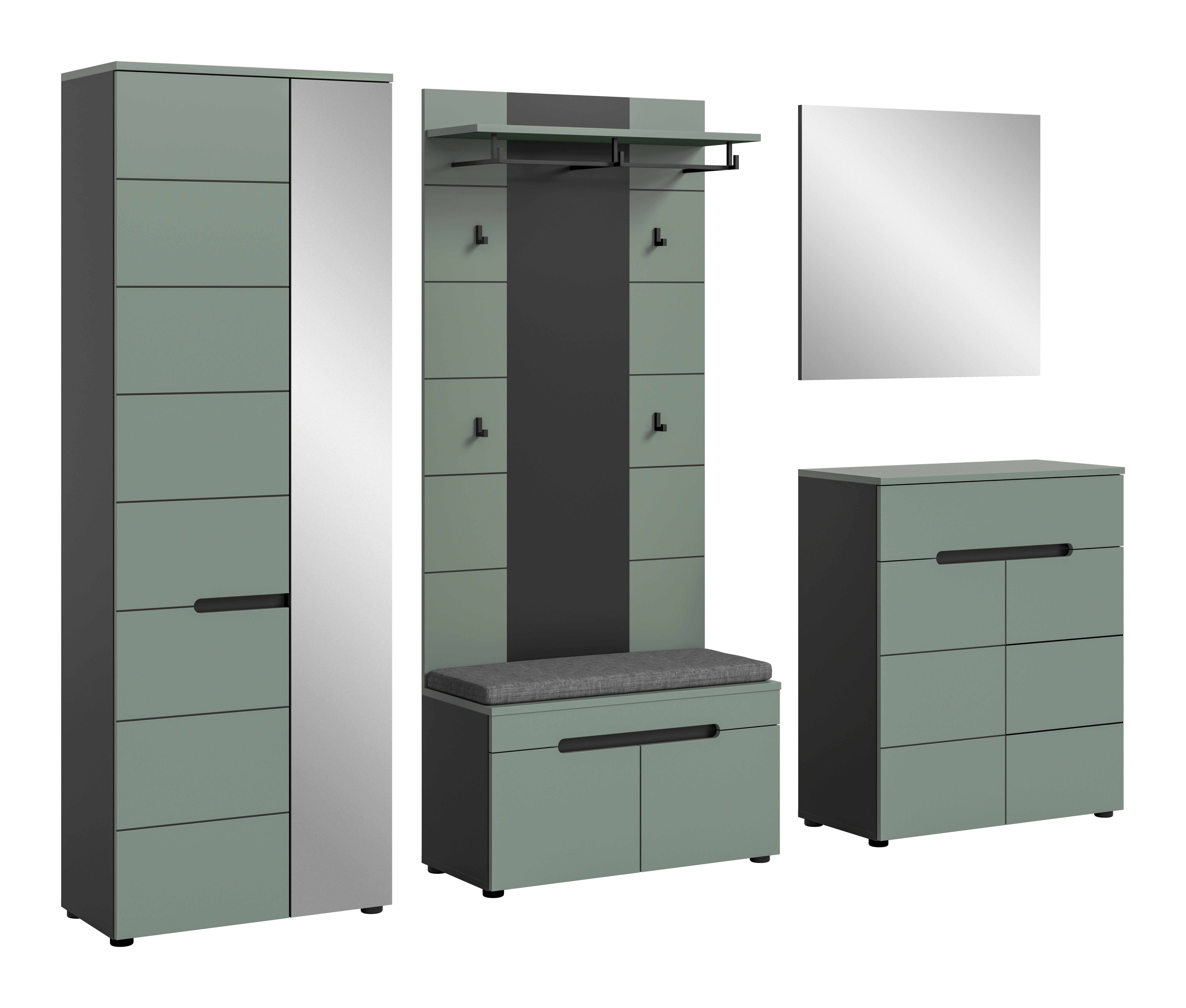 Predsoba Canu, Sivozelena, Z Blazino, 6-Delna - siva/sivozelena, Design, leseni material (255/190/37cm) - Livetastic