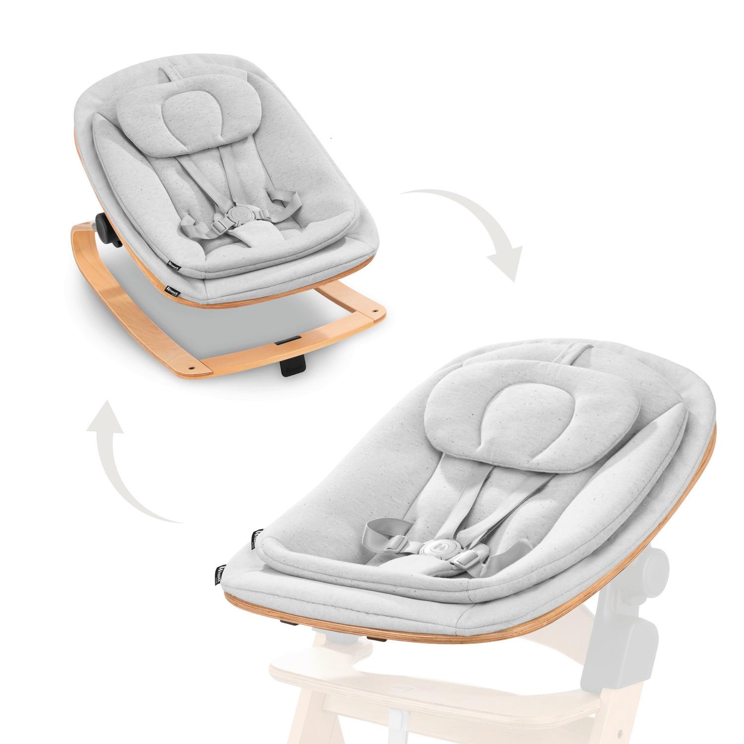 LEŻAK DO WYSOKIEGO KRZESŁA HIGHCHAIR BOUNCER ECO - kolor bukowy/jasnoszary, Basics, drewno/tkanina (50/40/66cm) - Hauck